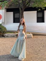 French green mesh patchwork dress summer 2026 new style - Image 3